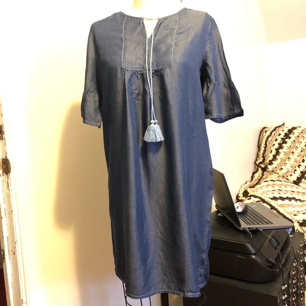 Denim Cotton Peasant Dress